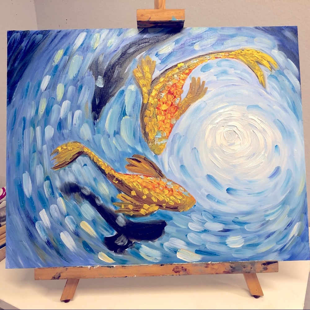 NEW Oil Painting Goldfish on Canvas 20x16 in